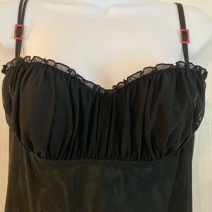 Chemise XL Black Mesh by Cabernet Red Rhinestones on straps! New quality mesh!